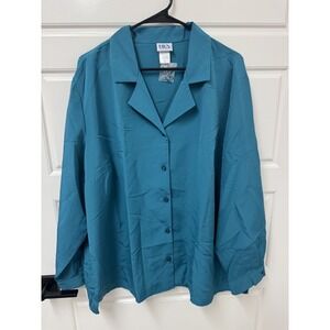 BFA Classics Womens Turquoise Blue Button Front Blouse Plus Size 26W NWT